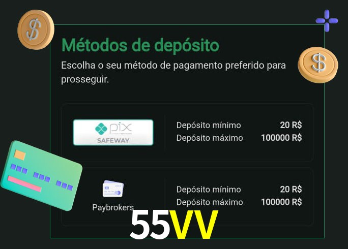 O cassino 55VV oferece uma grande variedade de métodos de pagamento